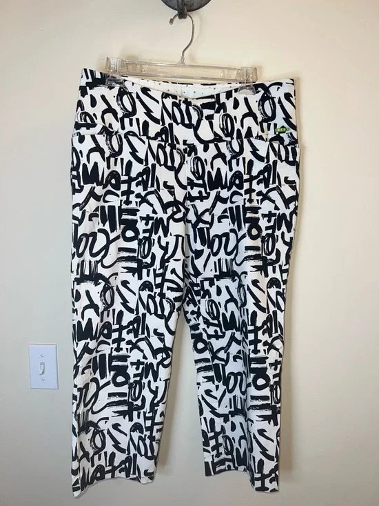 Swing Control Pull On Stretch Golf Pants Size 16 Black White Print - Picture 1 of 12